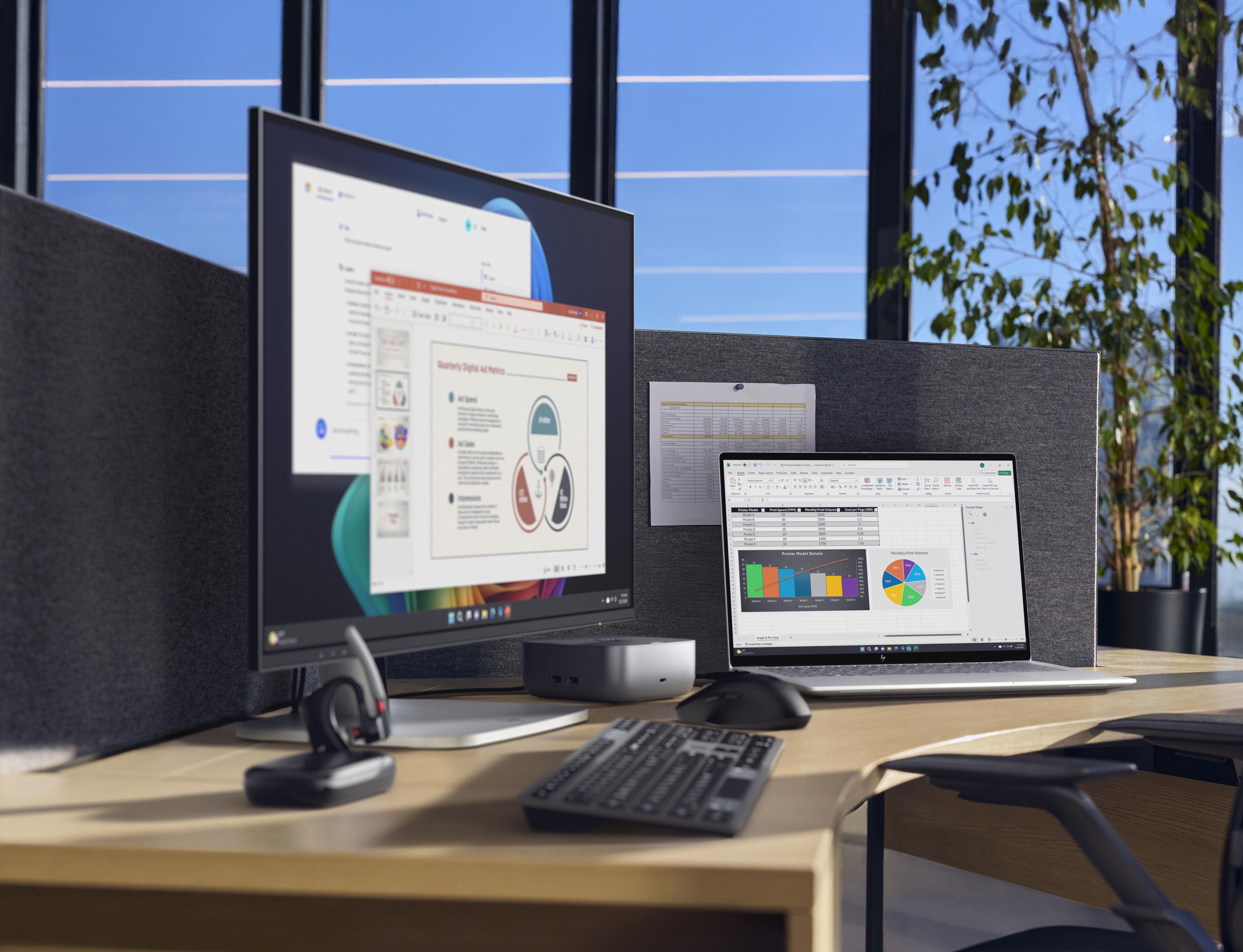 HP EliteBook X G2 Ecosystem — notebook with HP display, dock, keyboard, mouse, and earbuds